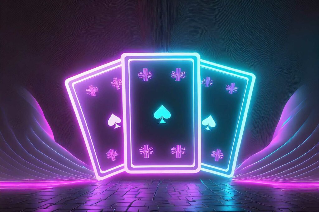 3 Pokerkarten in neon