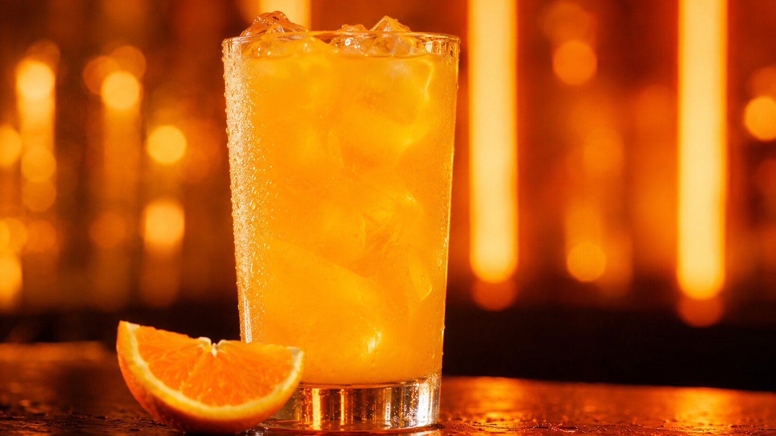 Malibu Orange vor passendem orangefarbenem Neonlicht im Alkoholy-Stil